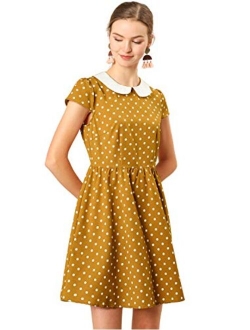 Women's Peter Pan Collar Above Knee Contrast Polka Dots Dress