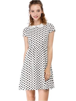 Women's Peter Pan Collar Above Knee Contrast Polka Dots Dress