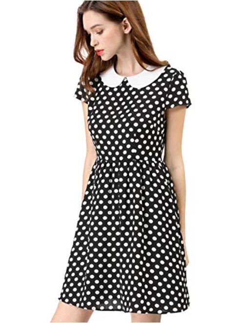 Allegra K Women's Peter Pan Collar Above Knee Contrast Polka Dots Dress