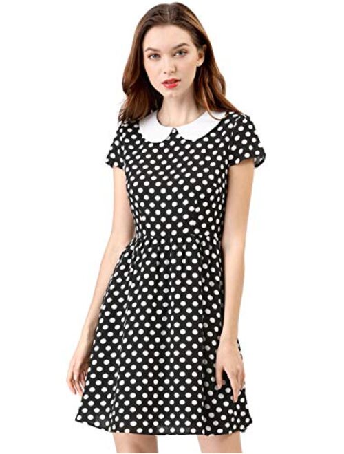 Allegra K Women's Peter Pan Collar Above Knee Contrast Polka Dots Dress