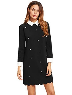 Women's Peter Pan Collar Short Sleeve Short Tunic Dress