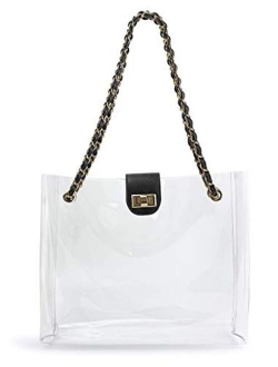 Multifunction Clear Chain Tote with Turn Lock Womens Shoulder Handbag