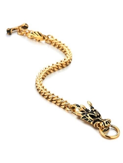 COOLSTEELANDBEYOND Mens Biker Stainless Steel Dragon Curb Chain Bracelet Toggle Clasp Gothic Style 8.9 Inches