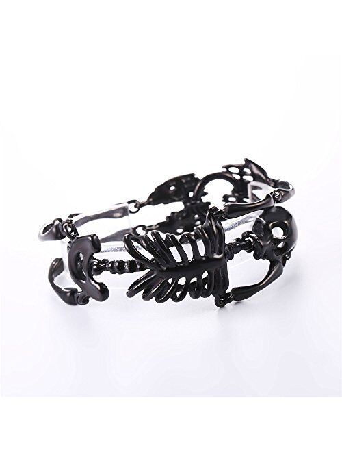 U7 Men Women Personalized Punk Biker Jewelry Stainless Steel/Black / 18K Gold Plated Skull Skeleton/Dragon/Dinosaur Bracelet