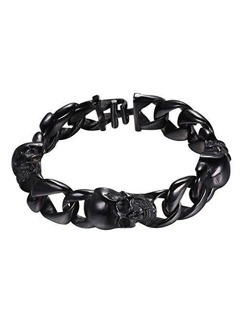 U7 Men Women Personalized Punk Biker Jewelry Stainless Steel/Black / 18K Gold Plated Skull Skeleton/Dragon/Dinosaur Bracelet