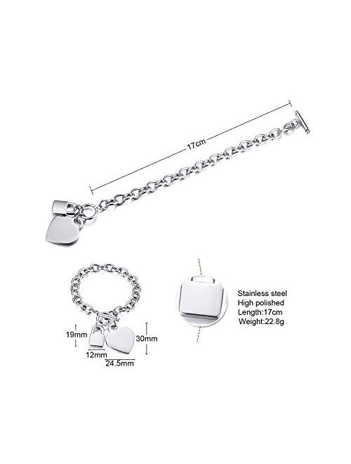 VNOX Personalized Initial Name Stainless Steel Trendy Cable Chain Bracelet Neckalce Set with Padlock Heart Charm and Toggle Clasp Closure