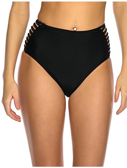 RELLECIGA Women's High Cut High Waisted Bikini Bottom