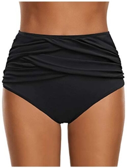 GRAPENT Women's High Waisted Swim Bottom Ruched Bikini Tankini Swimsuit Briefs