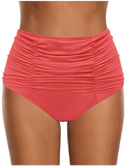 GRAPENT Women's High Waisted Swim Bottom Ruched Bikini Tankini Swimsuit Briefs