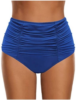 GRAPENT Women's High Waisted Swim Bottom Ruched Bikini Tankini Swimsuit Briefs