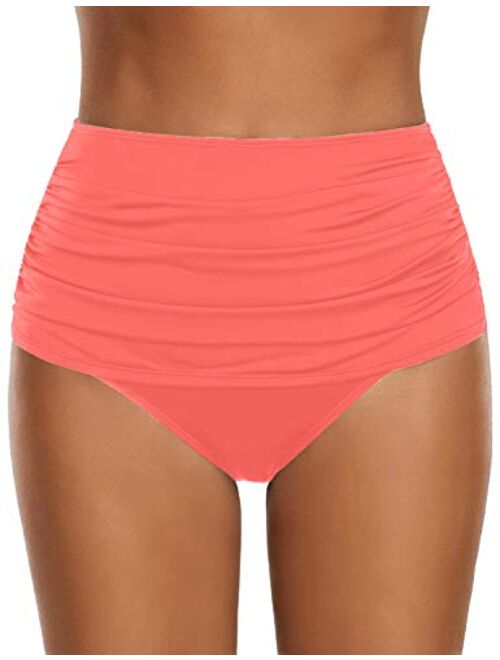 GRAPENT Women's High Waisted Swim Bottom Ruched Bikini Tankini Swimsuit Briefs