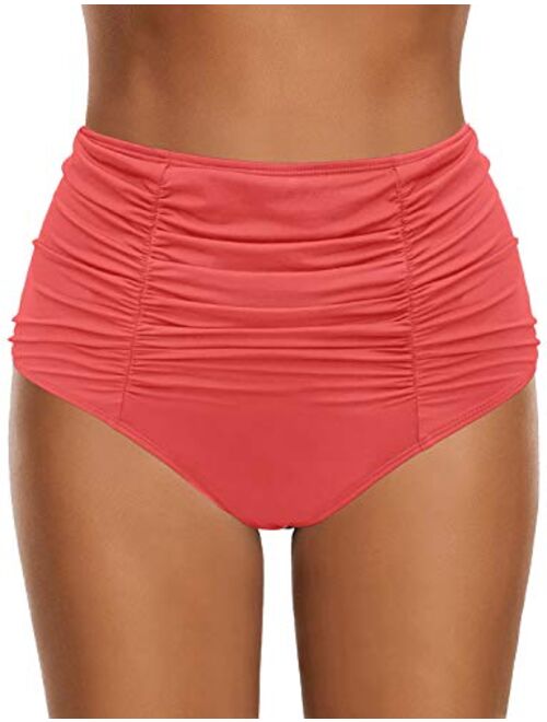 GRAPENT Women's High Waisted Swim Bottom Ruched Bikini Tankini Swimsuit Briefs