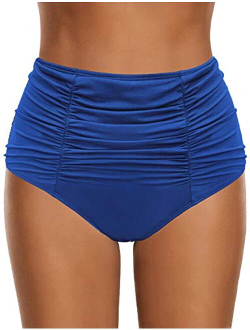 GRAPENT Women's High Waisted Swim Bottom Ruched Bikini Tankini Swimsuit Briefs