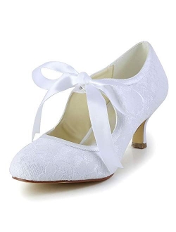 JIAJIA 140311 Stiletto Heel Lace Satin Pumps Ribbon Tie Bridal Wedding Shoes