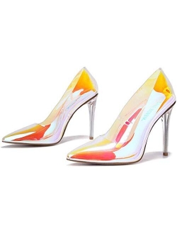 Glass Doll Clear Stiletto High Heels for Women, Slip On Sexy Shoes with Pointed Toe