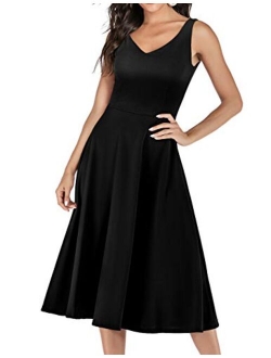 Meetjen 1950s Vintage Cocktail Wedding Prom Party Swing Dress V-Neck Sleeveless