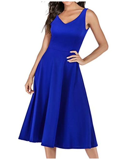 Meetjen 1950s Vintage Cocktail Wedding Prom Party Swing Dress V-Neck Sleeveless