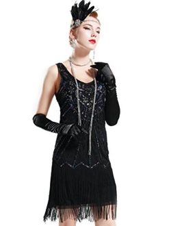 BABEYOND Women's Flapper Dresses 1920s V Neck Beaded Fringed Dress Great Gatsby Dress