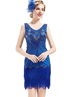 BABEYOND Women's Flapper Dresses 1920s V Neck Beaded Fringed Dress Great Gatsby Dress