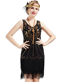 BABEYOND Women's Flapper Dresses 1920s V Neck Beaded Fringed Dress Great Gatsby Dress