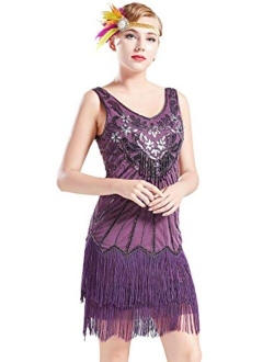 BABEYOND Women's Flapper Dresses 1920s V Neck Beaded Fringed Dress Great Gatsby Dress