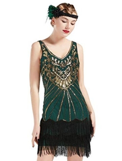 BABEYOND Women's Flapper Dresses 1920s V Neck Beaded Fringed Dress Great Gatsby Dress