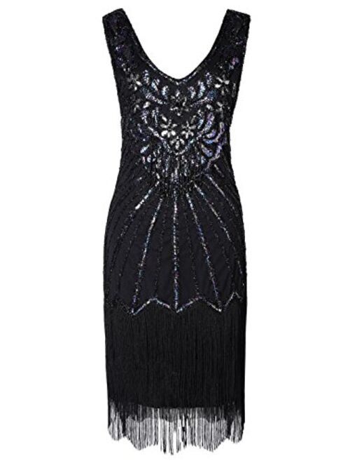 BABEYOND Women's Flapper Dresses 1920s V Neck Beaded Fringed Dress Great Gatsby Dress