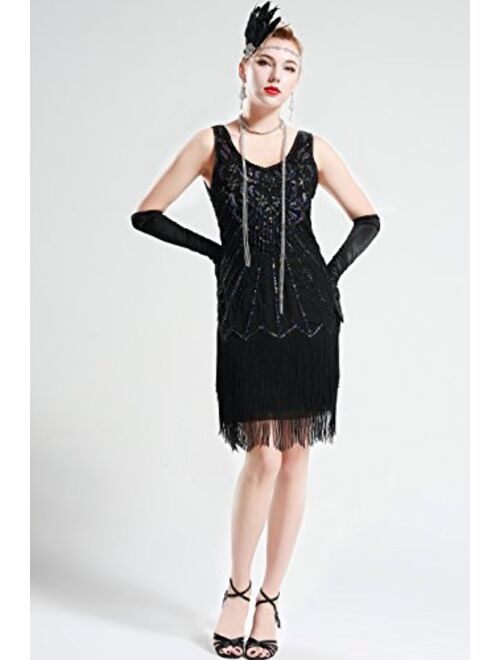 BABEYOND Women's Flapper Dresses 1920s V Neck Beaded Fringed Dress Great Gatsby Dress