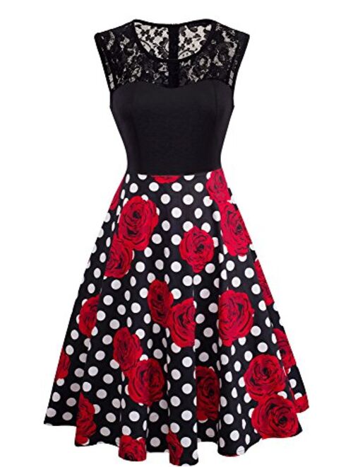 HOMEYEE Women's Vintage Chic Sleeveless Cocktail Party Swing Dress A008