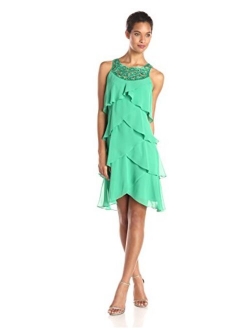 S.L. Fashions Women's Jewel-Strap Tiered Cocktail Dress