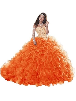 Wanshaqin Women's Heavy Beaded Sweetheart Ball Gowns Dresses Organza Ruffles Quinceanera Dresses for Sweet 16