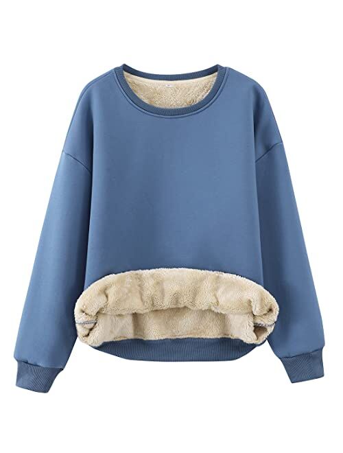 Gihuo Women's Fleece Sherpa Lined Crewneck Pullover Sweatshirt