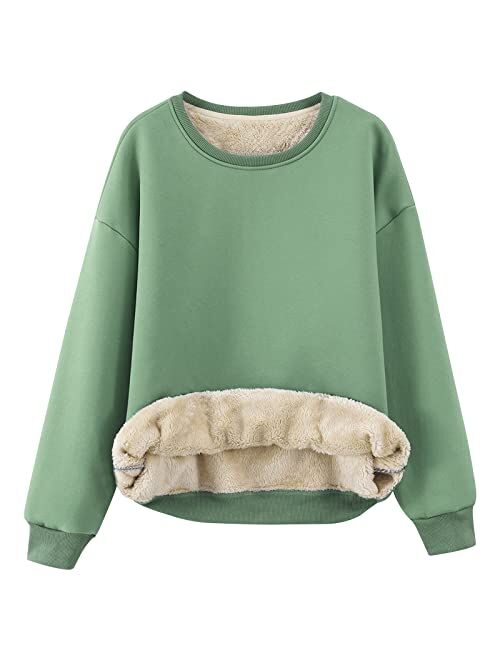 Gihuo Women's Fleece Sherpa Lined Crewneck Pullover Sweatshirt