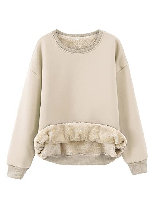 Gihuo Women's Fleece Sherpa Lined Crewneck Pullover Sweatshirt