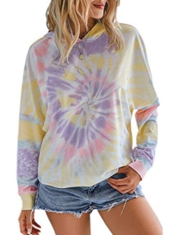 Theenkoln Women's Tie Dye Tops Casual Hooded Pullover Long Batwing Sleeve Hoodies Loose Sweatshirts