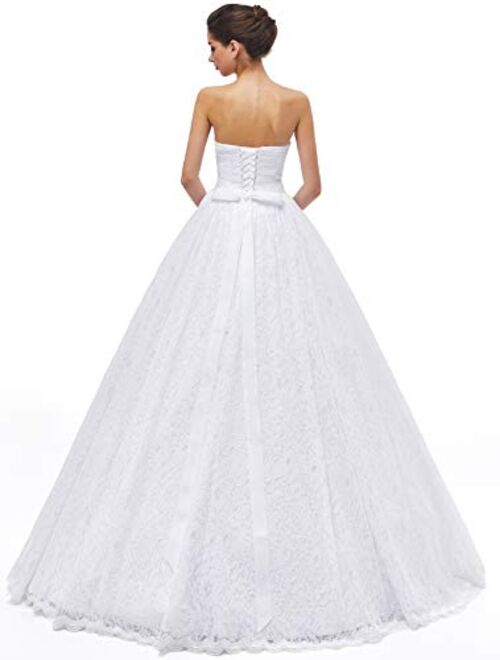 Likedpage Women's Sweetheart Ball Gown Lace Bridal Wedding Dresses