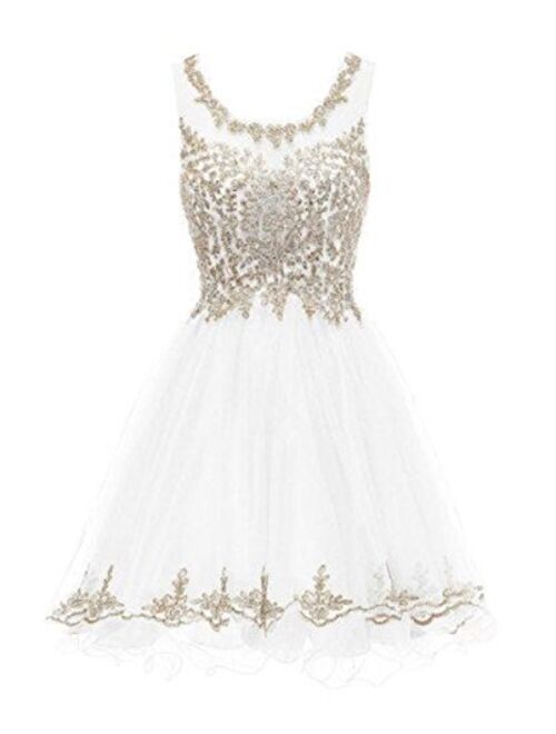 WDING Short Prom Dresses For Juniors Lace Appliques Tulle Homecoming Dress