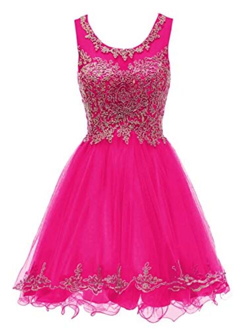 WDING Short Prom Dresses For Juniors Lace Appliques Tulle Homecoming Dress