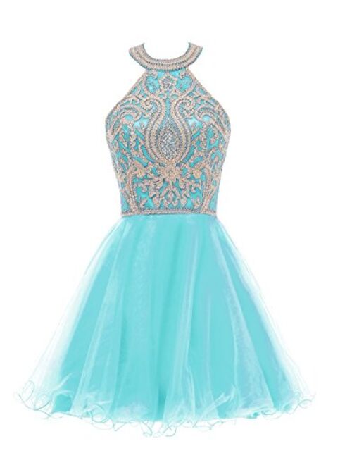 WDING Short Prom Dresses For Juniors Lace Appliques Tulle Homecoming Dress