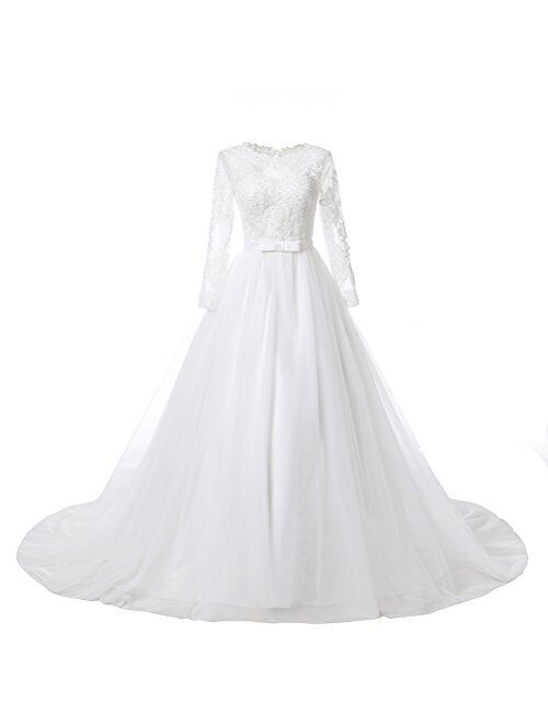 KevinsBridal Women's A-Line Long Sleeves Lace Bridal Gowns