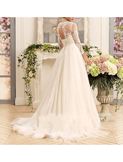 KevinsBridal Women's A-Line Long Sleeves Lace Bridal Gowns