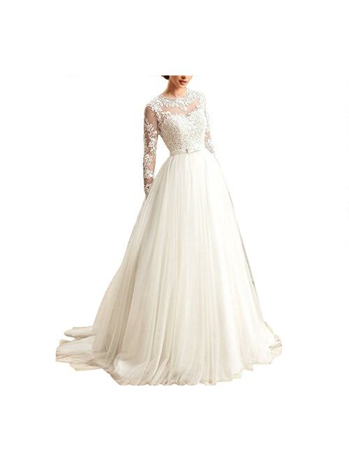 KevinsBridal Women's A-Line Long Sleeves Lace Bridal Gowns