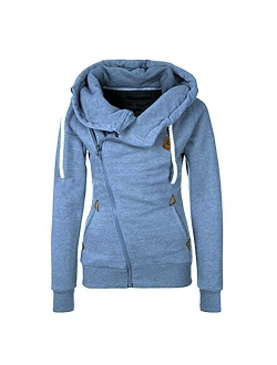 Newbestyle Womens Hoodies Hooded Jersey Jackets Oblique Zipper Fleece Jumper Sweatshirt