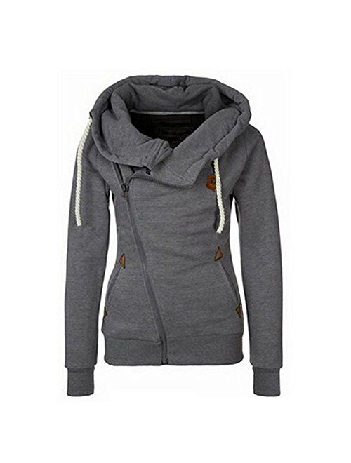 Newbestyle Womens Hoodies Hooded Jersey Jackets Oblique Zipper Fleece Jumper Sweatshirt