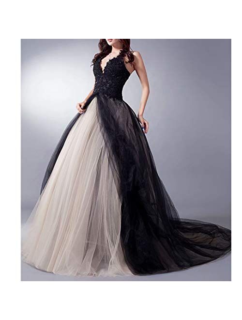 Fair Lady Gothic Black Ball Gown Wedding Dress Halter Beaded Appliques Long Evening Prom Dress 2020