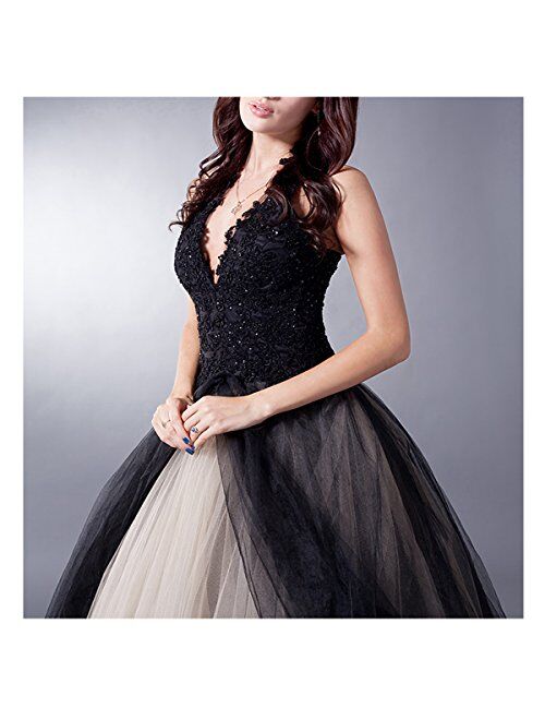 Fair Lady Gothic Black Ball Gown Wedding Dress Halter Beaded Appliques Long Evening Prom Dress 2020