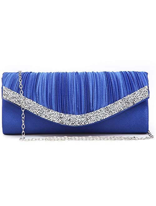 Dasein Women Satin Evening Bags Rhinestone Clutch Purses for Wedding Party Formal Dressy Handbag with Shoulder Chain