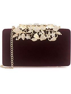 Dexmay Womens Evening Bag with Flower clasp Wedding Handbag Rhinestone Crystal Clutch Purse