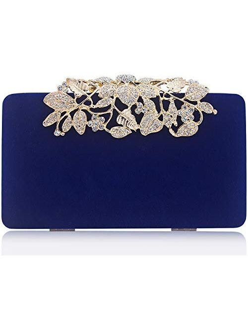 Dexmay Womens Evening Bag with Flower clasp Wedding Handbag Rhinestone Crystal Clutch Purse