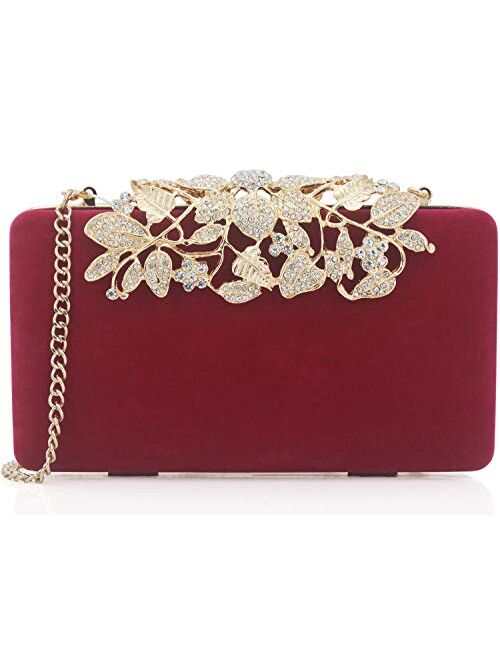 Dexmay Womens Evening Bag with Flower clasp Wedding Handbag Rhinestone Crystal Clutch Purse